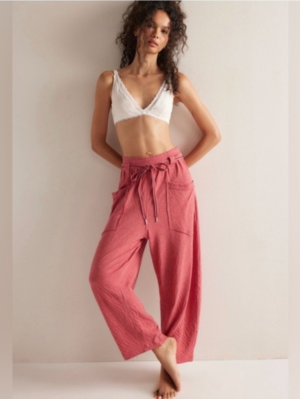 Free People Intimately Wait A Minute Barrel Pants Slate Rose Comb. NWOT. Sz. Med
